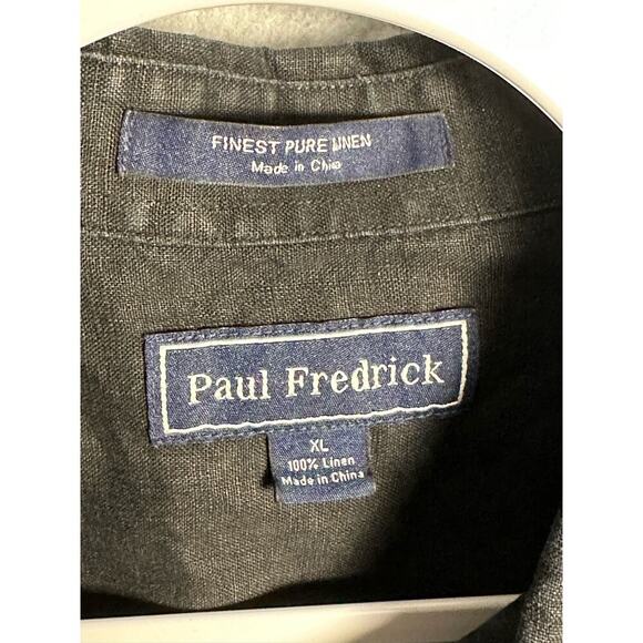Paul Frederick | XL 100% Linen Button Up Shirt Black Roll Tab Sleeve sustainable - Picture 4 of 6